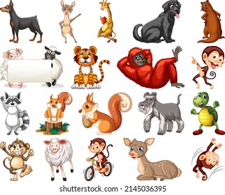 Set of animal cartoon character illustration