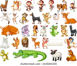 Set of animal cartoon character illustration