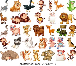 Set of animal cartoon character illustration