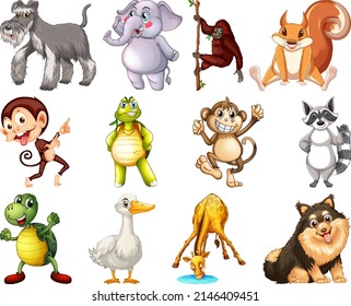 Set of animal cartoon character illustration