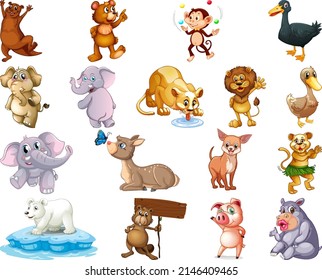 Set of animal cartoon character illustration