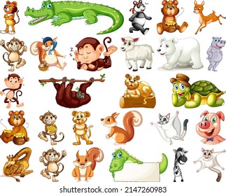 Set Animal Cartoon Character Illustration Stock Vector (Royalty Free ...
