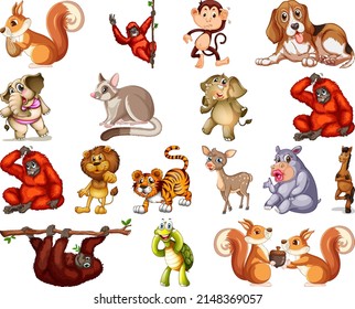 Set of animal cartoon character illustration