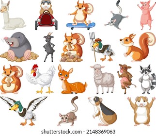 Set of animal cartoon character illustration