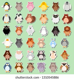Set of animal cartoon sticker illustration