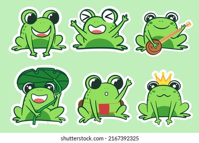 Set of animal in cartoon style, funny frog with various action and emotion, vector illustration