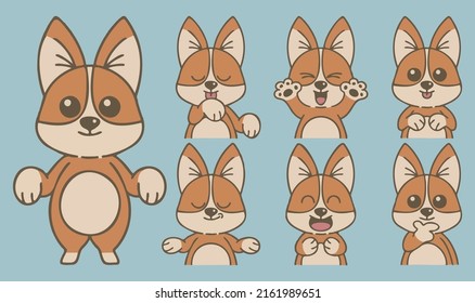 Set of animal in cartoon style, Lovely fox with various action and emotion, vector illustration