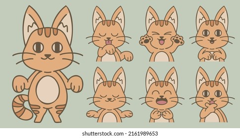 Set of animal in cartoon style, Lovely cat with various action and emotion, vector illustration