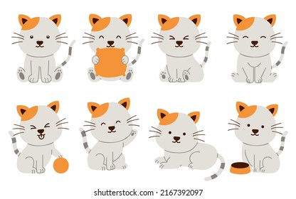 Set of animal in cartoon style, Lovely cat with various action and emotion, vector illustration
