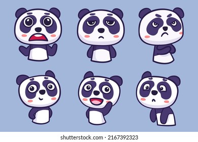 Set of animal in cartoon style, Lovely panda with various action and emotion, vector illustration