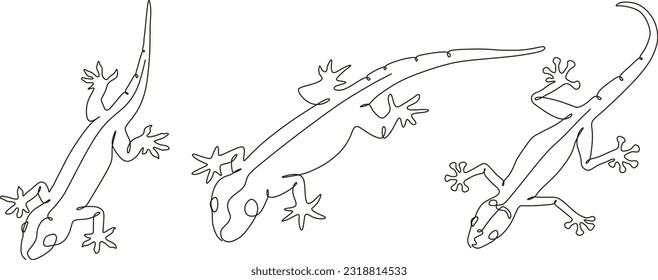 set of animal chameleon and lizard line art , continuous line. for logo design and prinable