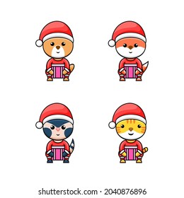 Set animal character with Christmas concept design vector