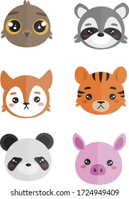 Set of animal characters. Cute minimalistic pets. Cartoon icons. Zoo.
