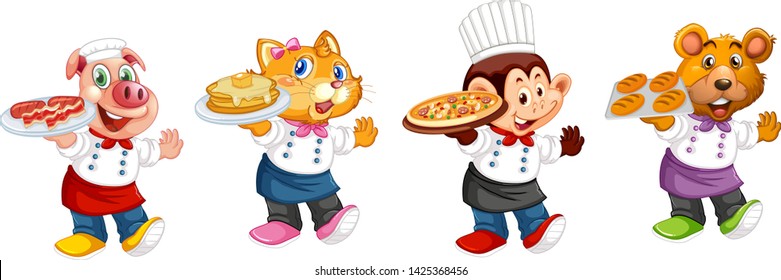 Set Of Animal Chef Character Illustration