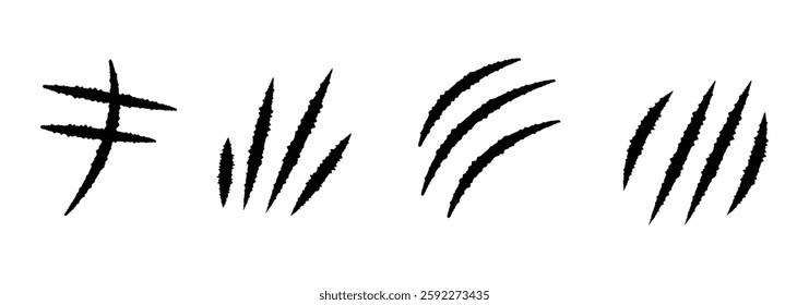 Set of Animal claw scratches and marks. Vector isolated on white background. Scratches from a cat, tiger, lion, dog, jaguar, bear, puma, leopard. Icon. Flat design . claws scratches icon eps 888.