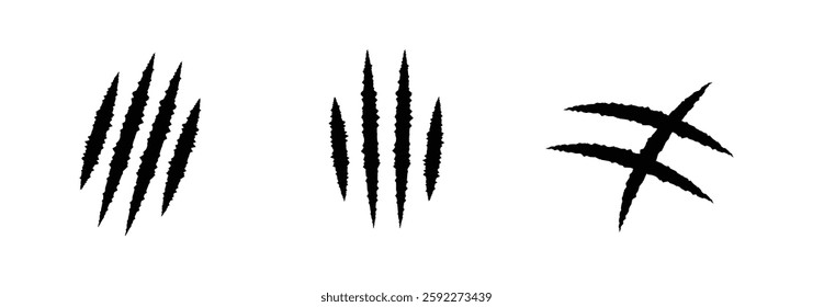 Set of Animal claw scratches and marks. Vector isolated on white background. Scratches from a cat, tiger, lion, dog, jaguar, bear, puma, leopard. Icon. Flat design . claws scratches icon eps 888.