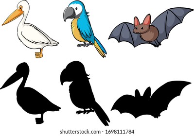Set of animal in color and shadow illustration