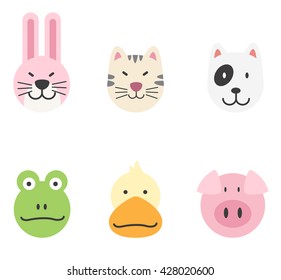 set of animal colorful icon.rabbit,cat,dog,frog,duck,pig