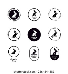 Set of animal cruelty free icons. Not tested on animals with rabbit silhouette label. Vector illustration.