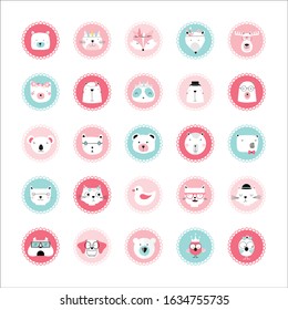 Set of animal cute icons,Vector illustration.