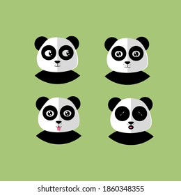 Set Animal Cute Panda Icon Vector Flat Background
