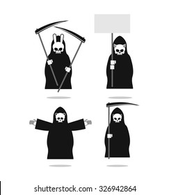 Set of animal deaths: rabbit and cat. Bear and  pig. Bestial  Grim Reaper. Icons for Halloween.
