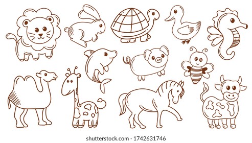 A set of animal doodle creations