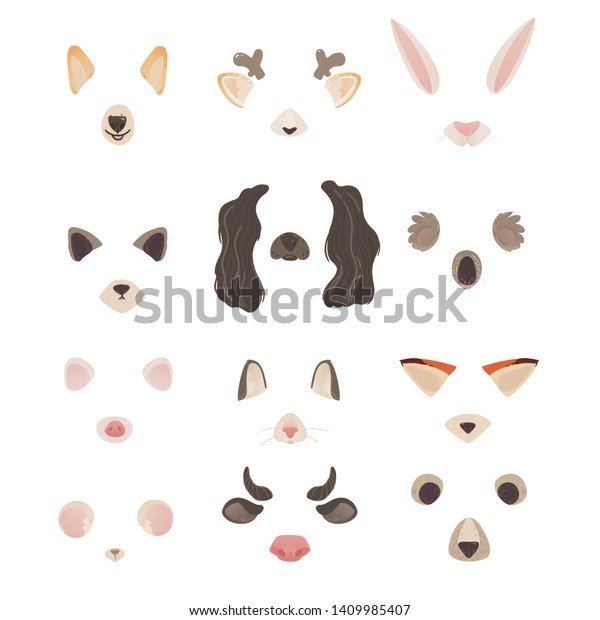 Set Animal Ears Nose Masks Photo Stock Vector (Royalty Free) 1409985407 ...