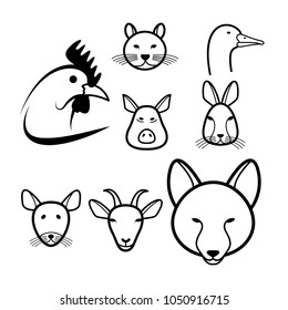 set animal face icon vector