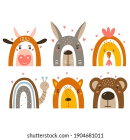 Set of animal face. Vector hand drawn  illustration. These illustrations are suitable for, print, sublimation, T- shirt,  postcard,  printable, stationery and so much more.
