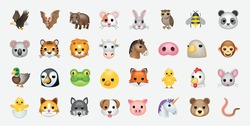 Set Of Animal Faces, Face Emojis, Stickers, Emoticons. 