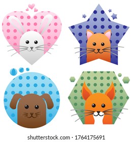 Set of animal faces inside geometric figures
