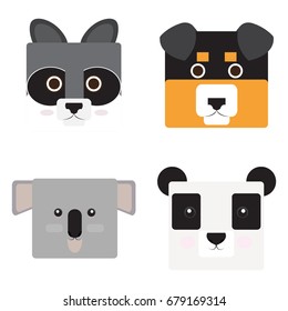 Set of animal faces, Shaped style, Vector illustration