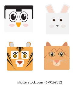 Set of animal faces, Shaped style, Vector illustration