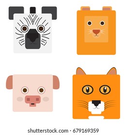 Set of animal faces, Shaped style, Vector illustration