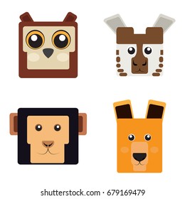 Set of animal faces, Shaped style, Vector illustration