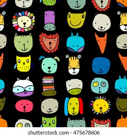 Set of animal faces, sketch for your design