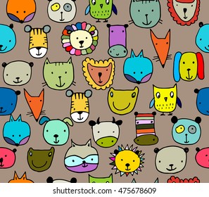 Set of animal faces, sketch for your design