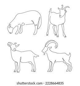 set of animal farm sheep and goat line art , hand drawn for logo design.