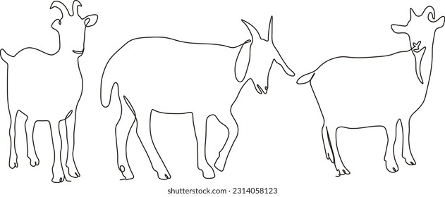 set of animal farm sheep and goat line art , hand drawn for logo design