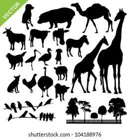 Set of animal and farm silhouette vector