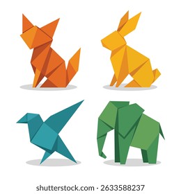 set of animal flat illustration origami style