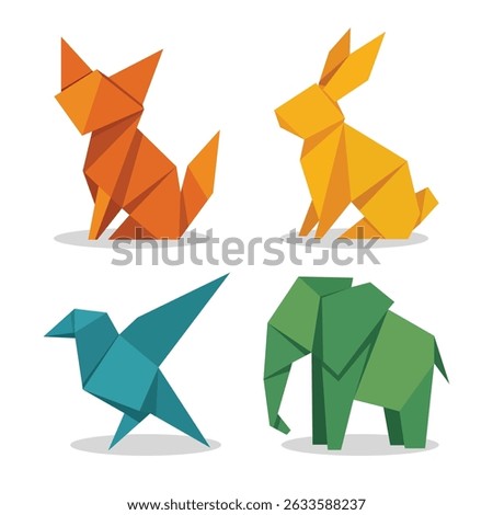 set of animal flat illustration origami style