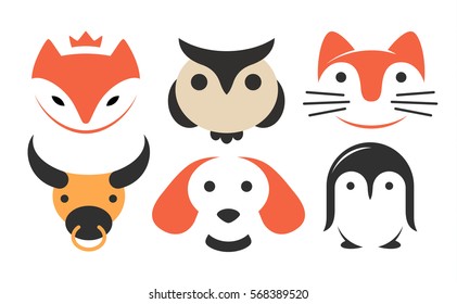 Set animal flat logo - vector illustration, emblem design on white background.