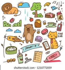 Set of Animal, food and other different kind of doodles