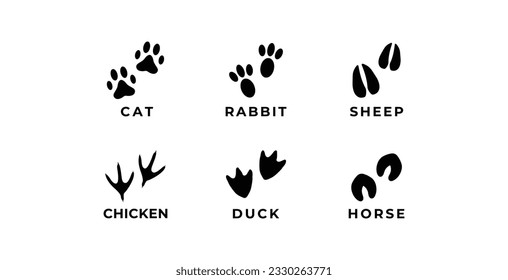 Set of animal foot print silhouette icon logo template vector illustration