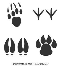 Set of animal footprint icon.Black silhouette of paw.Animal trace sign isolated on white background.Simple footprint illustration for web and mobile platforms.