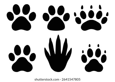 Set of Animal Footprint Silhouettes Pet and Wildlife Paw Prints Vector