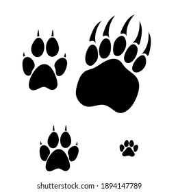 Conjunto de huellas de animales, oso, lobo, perro, gato, ilustración vectorial