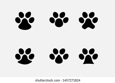 Set of animal footprints isolated on white background. Black footprints icons. Flat style. Vector illustration.